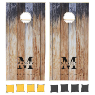 Rustic Weathered Wood Monogram Cornhole Set