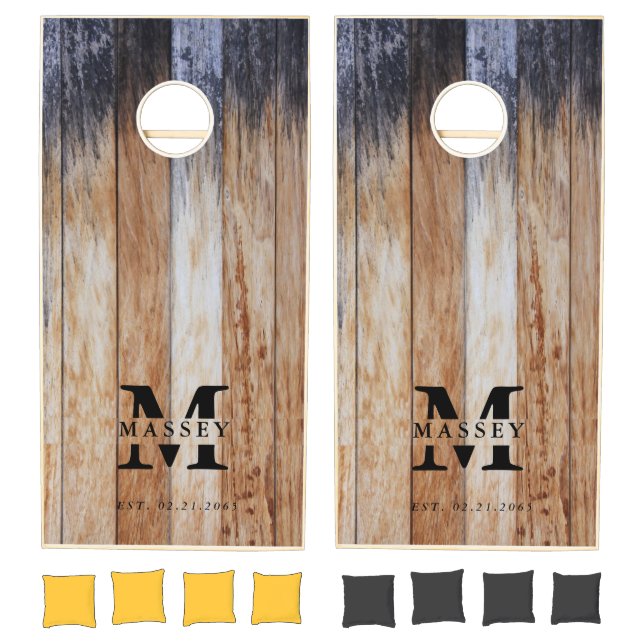 Rustic Weathered Wood Monogram Cornhole Set (Set)