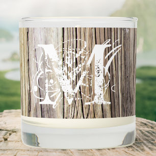 Rustic Weathered Wood Monogrammed Scented Candle