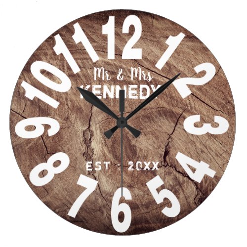 Rustic Weathered Wood Mr And Mrs Wedding Large Clock