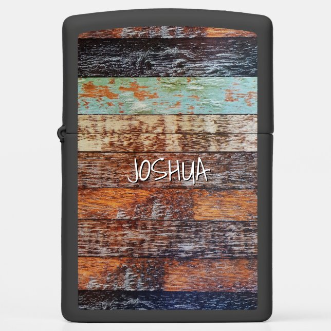 Rustic Weathered Wood Planks Custom Name Zippo Lighter (Front)