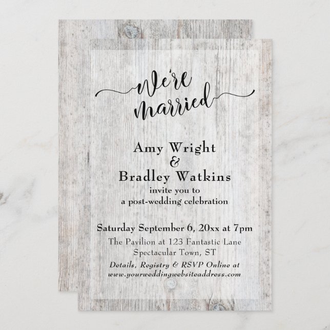 Rustic Weathered Wood Post Wedding Celebration Invitation (Front/Back)
