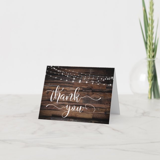 Rustic Weathered Wood Typography Wedding Thank You (Front)