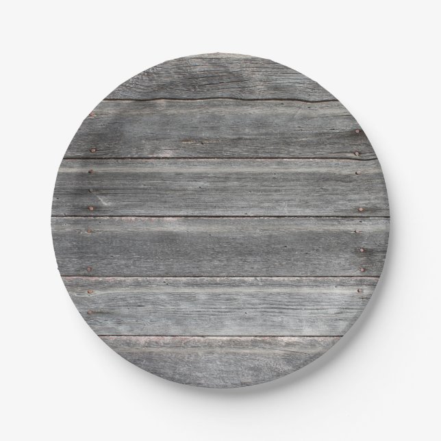 Rustic Weathered Wood Wall Paper Plates (Front)