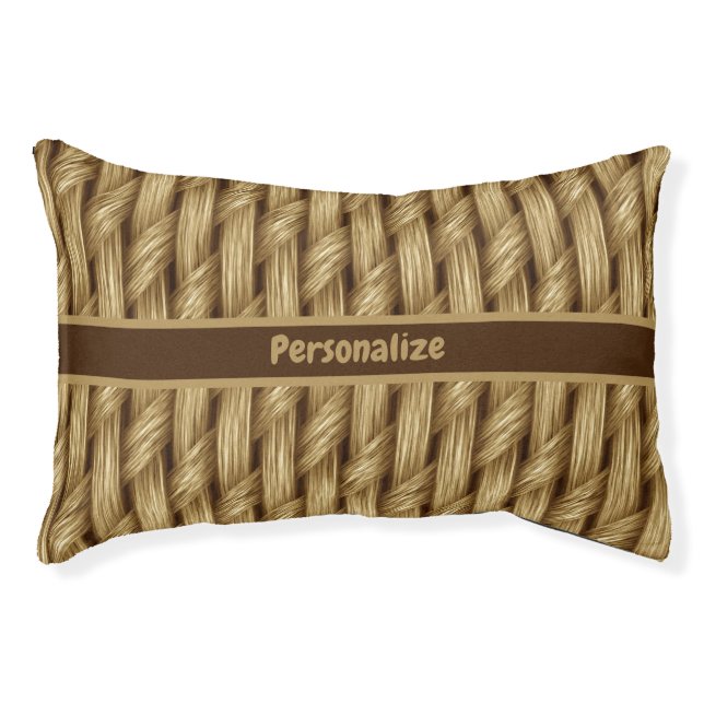 Rustic Weave Straw Texture Pattern Brown Cat & Dog Pet Bed (Front)