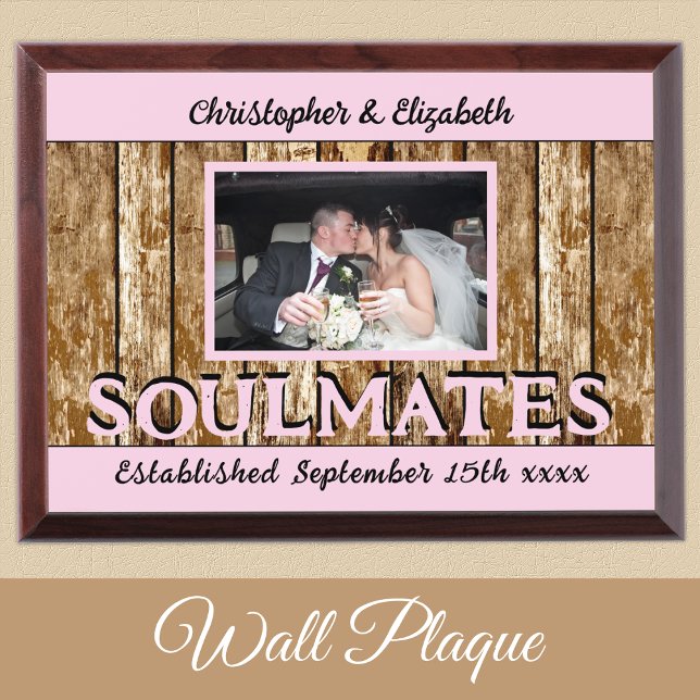 Rustic wedding add names est date pink brown award plaque (Creator Uploaded)