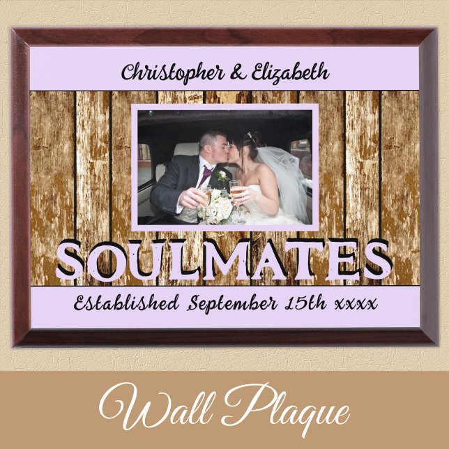 Rustic wedding add names est date purple brown award plaque (Creator Uploaded)