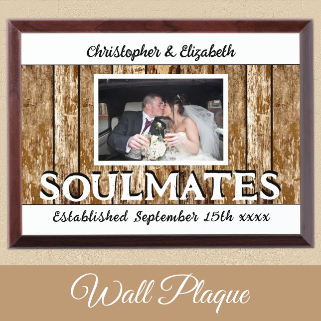 Rustic wedding add names est date white brown award plaque (Creator Uploaded)