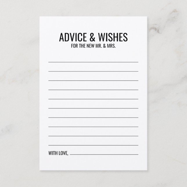 Rustic Wedding Advice and Wishes Card (Front)