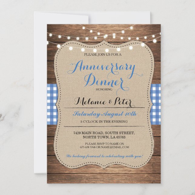 Rustic Wedding Anniversary Blue Party Invitation (Front)