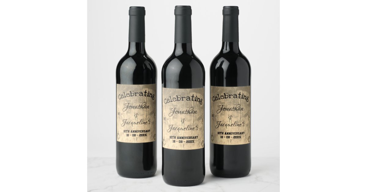 Rustic Wedding Anniversary Custom Chic Wine Label | Zazzle