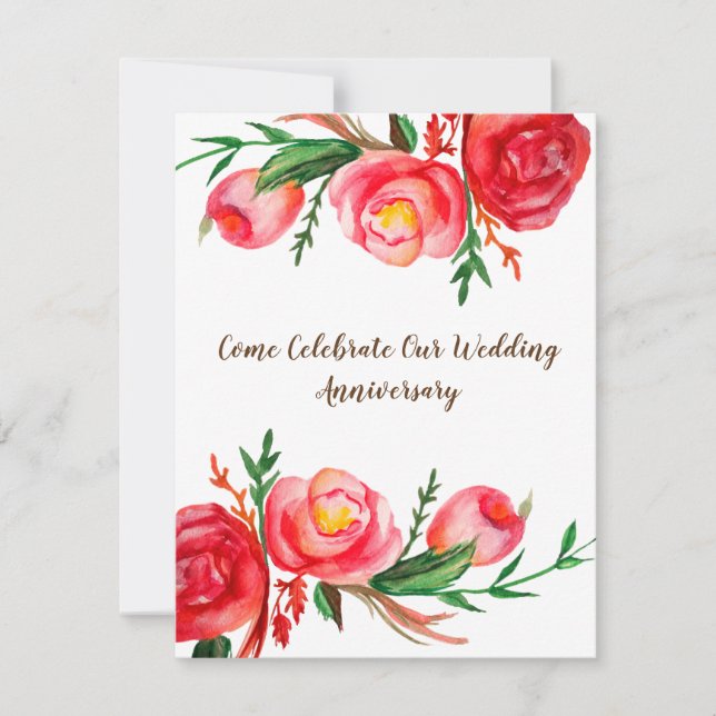 Rustic Wedding Anniversary Invitations Floral Art (Front)