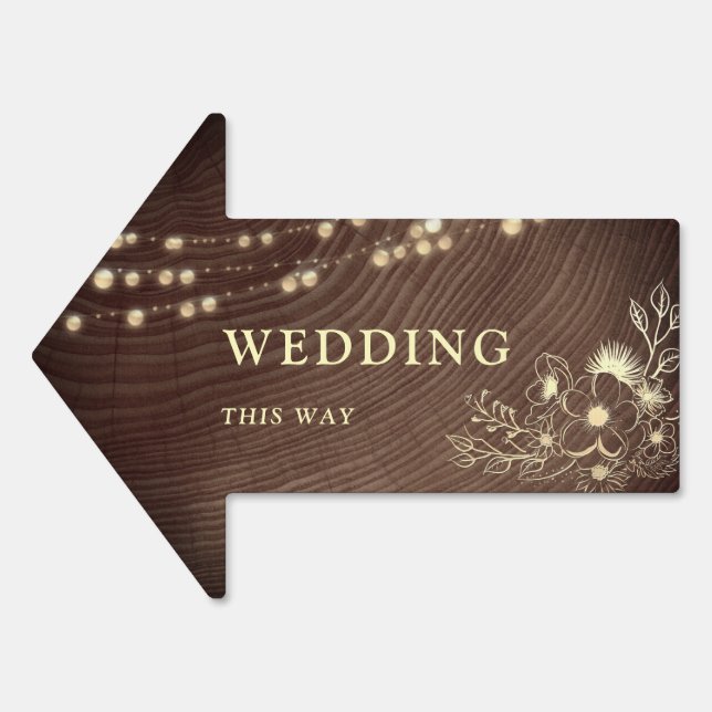 Rustic Wedding Arrow Sign with String Lights (Front)