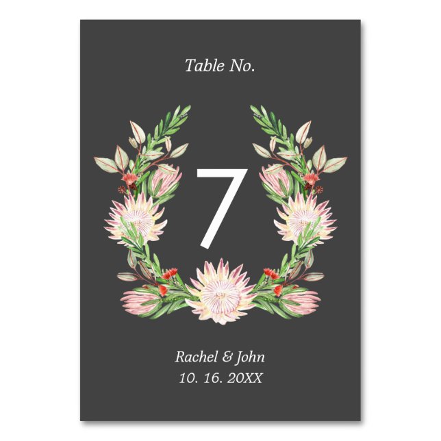 Rustic Wedding Australian Flowers Bold Font Gray Table Number (Front)