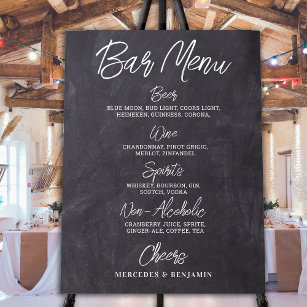 Rustic Wedding Bar Personalized Drink Menu Foam Board