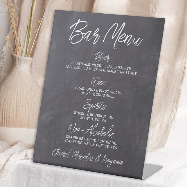 Rustic Wedding Bar Personalized Drink Menu Pedestal Sign (Creator Uploaded)