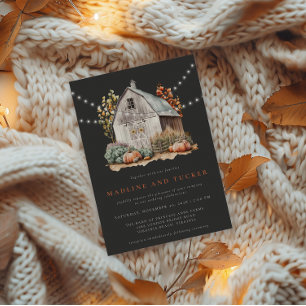 Rustic Wedding Barn Floral String Lights  Invitation