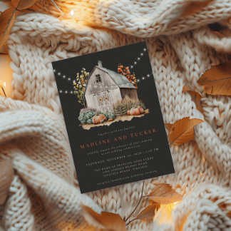 Rustic Wedding Barn Floral String Lights Invitation