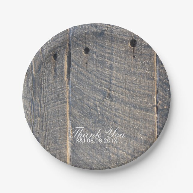 rustic wedding barn wood country wedding favor paper plates (Front)