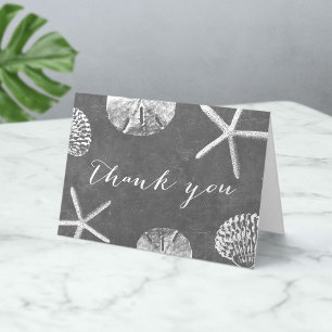 Rustic Wedding Beach Starfish Seashells Chalkboard Letterpress Thank You Card