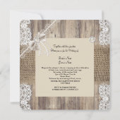Rustic Wedding Beige Pearl Lace Wood Burlap 3 Invitation (Back)