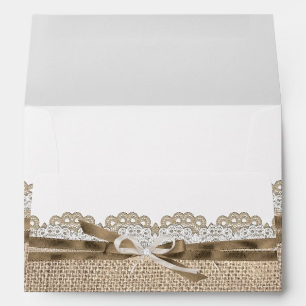 Rustic Wedding Beige White Lace Burlap Long Envelope