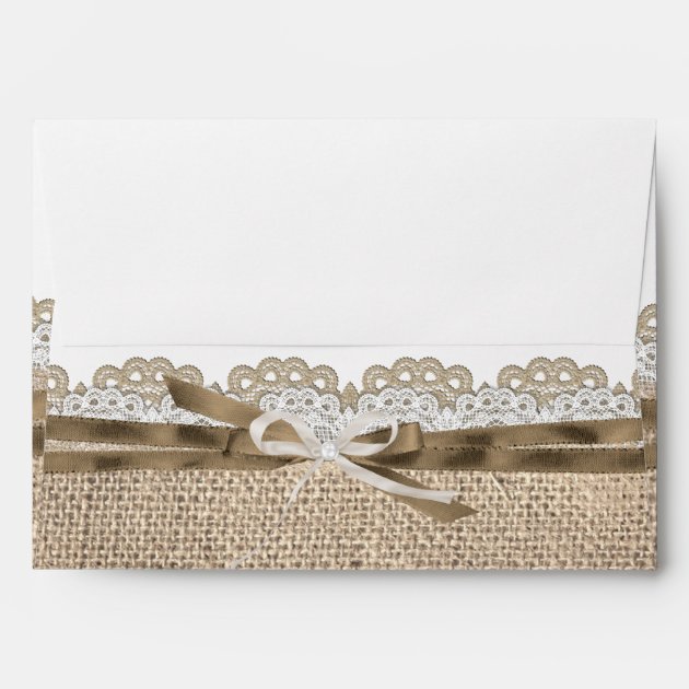 Rustic Wedding Beige White Lace Burlap Long Envelope