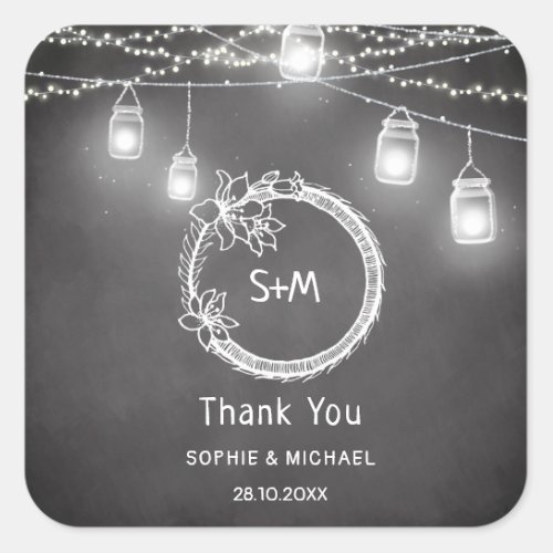 Rustic Wedding Black Chalkboard Thank You Square Sticker