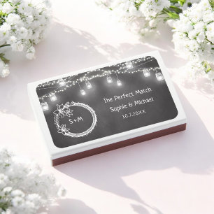 Rustic Wedding Black White Mason Jar String Lights Matchboxes