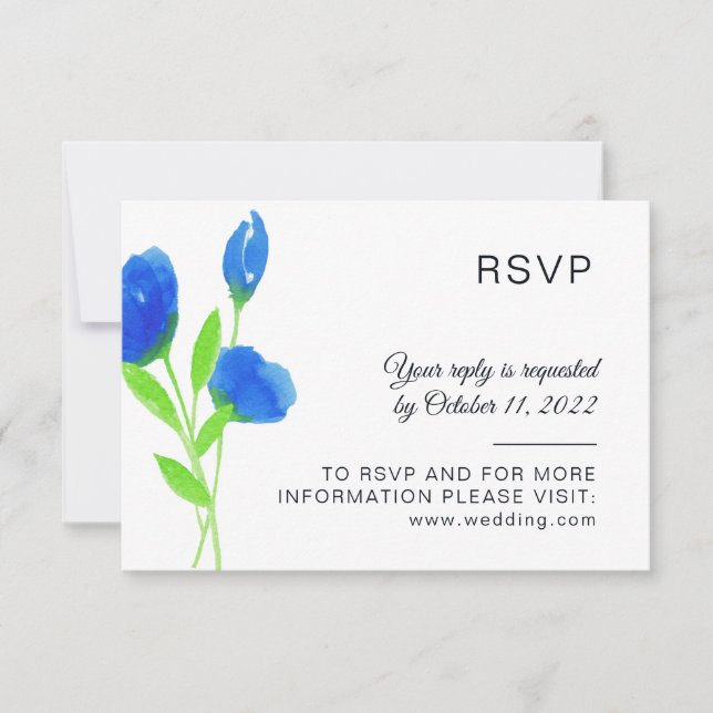 Rustic wedding Blue wildflowers simple watercolor  RSVP Card (Front)