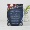 Rustic Wedding Blue Wood Lights Lace Floral Photo Invitation | Zazzle