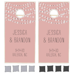 Rustic Wedding Blush Pink String Lights Cornhole Set