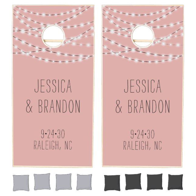 Rustic Wedding Blush Pink String Lights Cornhole Set (Set)