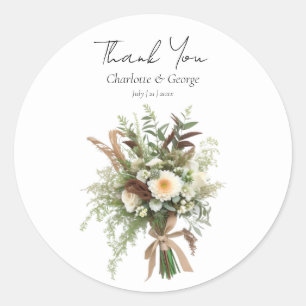 Rustic wedding bouqet classic round sticker