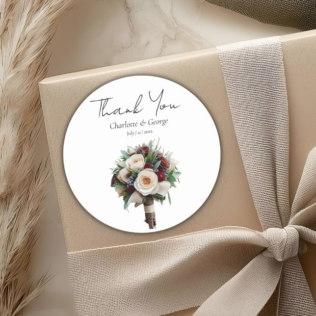 Rustic Wedding Bouquet Flower Wedding Favors Classic Round Sticker (Creator Uploaded)