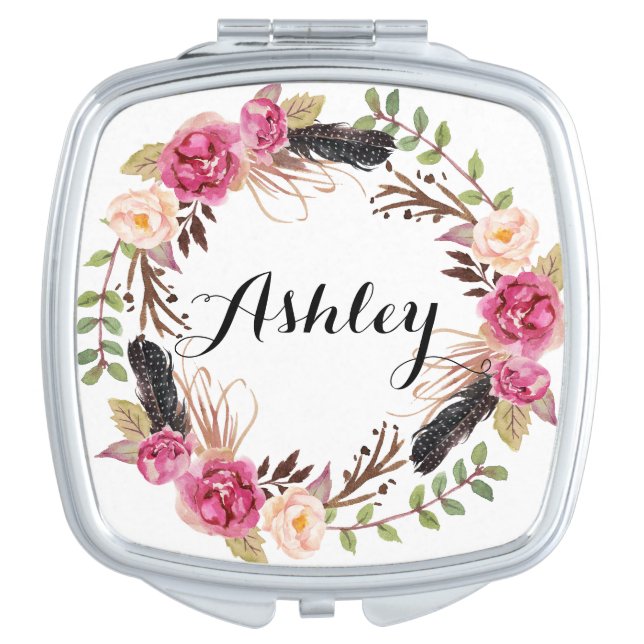 Rustic Wedding Bridesmaid Gift Boho Wedding Party Compact Mirror (Front)