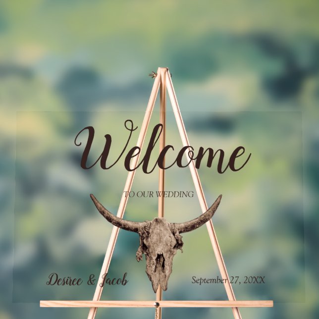 Rustic Wedding Brown Bull Skull Country Western Acrylic Sign (Neutral)
