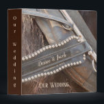 Rustic Wedding Brown Country Western Horse 3 Ring Binder<br><div class="desc">Horse saddle close up vintage antique old country western farm style wedding photo album binder. Rustic brown rodeo equestrian art printed design for newlyweds. Personalize names and date. Image copyright Marg Seregelyi Photography.</div>