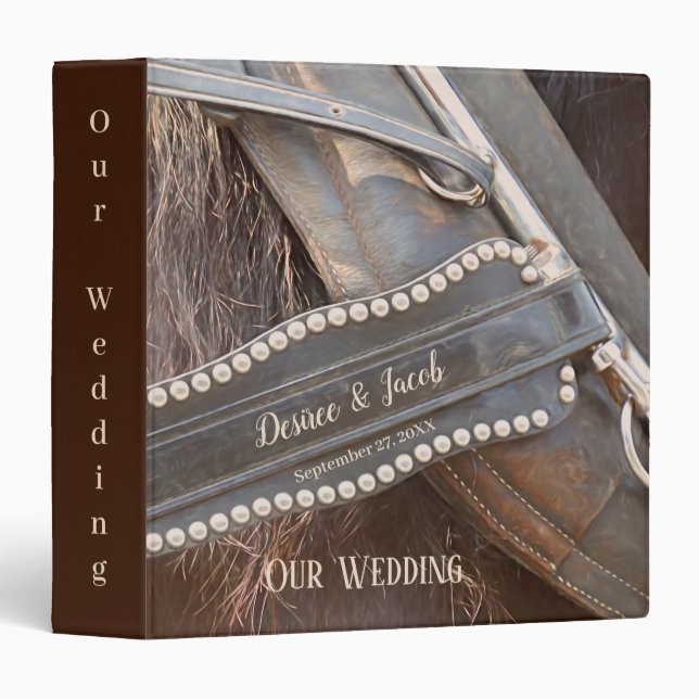 Rustic Wedding Brown Country Western Horse 3 Ring Binder (Front/Spine)