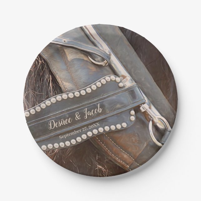Rustic Wedding Brown Country Western Horse Paper Plates (Front)