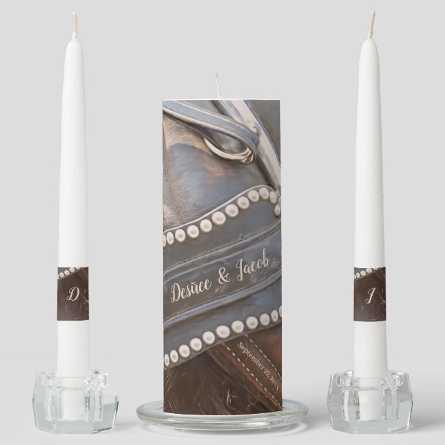 Rustic Wedding Brown Country Western Horse Unity Candle Set (Front)