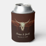 Rustic Wedding Brown Western Bull Skull Country Can Cooler at Zazzle