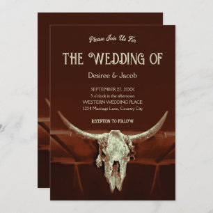 Rustic Wedding Brown Western Bull Skull Country Invitation