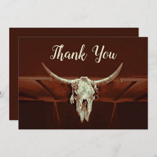Rustic Wedding Brown Western Bull Skull Country Thank You Card