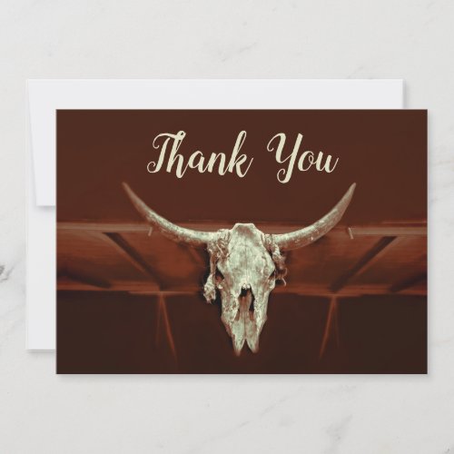 Rustic Wedding Brown Western Bull Skull Country Thank You Card