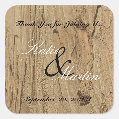 Rustic Wedding Brown Woodgrain Photo Thank You Square Sticker