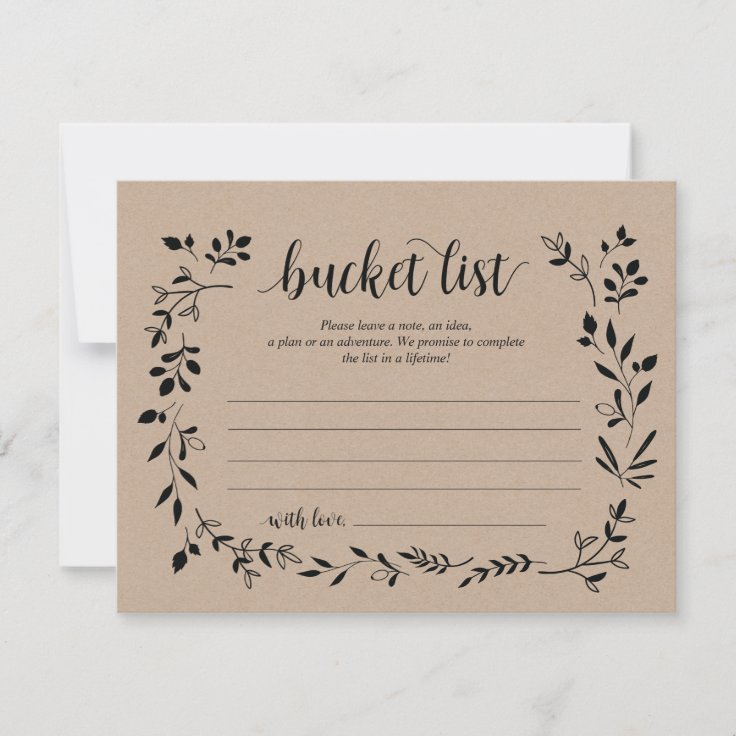 Rustic Wedding bucket list Card, Advice Card Zazzle