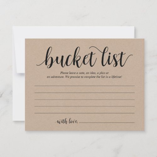 Rustic Wedding bucket list Card Advice Card