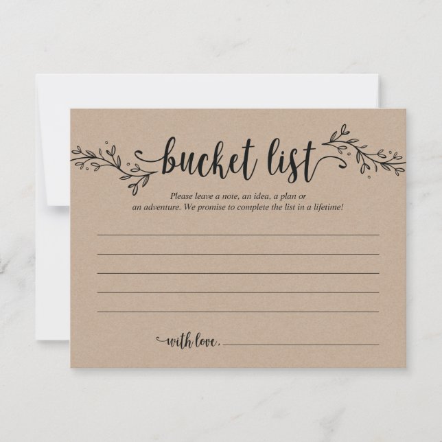Rustic Wedding bucket list Card, Advice Card (Front)