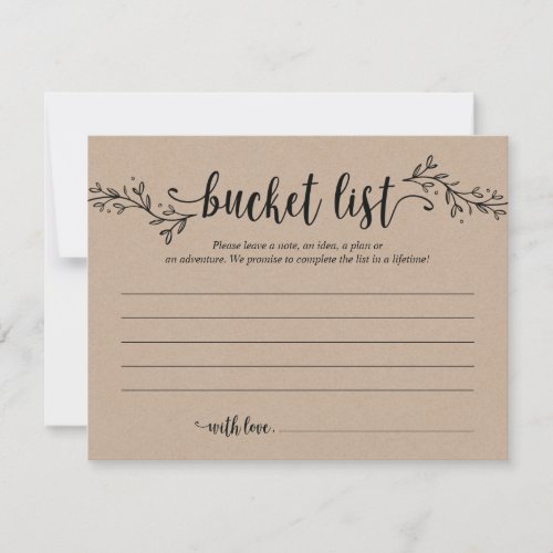 Rustic Wedding bucket list Card Advice Card